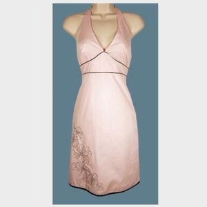 XHILARATION Pink & Brown Embroidery Halter Dress
